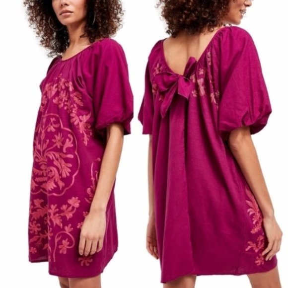 FREE PEOPLE Fiona Embroidered Dress Plum NWT Size Medium - Picture 1 of 5